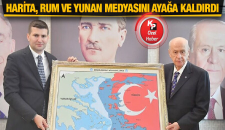 Bahçeli'ye hediye edilen harita Yunanistan ve Güney Kıbrıs’ta gündem oldu