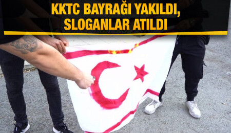 ELAM Gençlik Örgütü KKTC’nin kuruluşunu kınamak amacıyla KKTC bayrağını yaktı