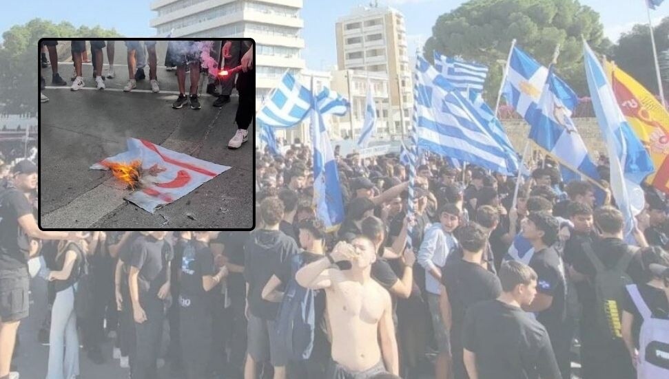 Güney Kıbrıs’ta KKTC bayrağı yakıldı!
