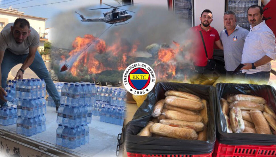 KKTC Fenerbahçeliler Derneği, yangın bölgesine su ve ayran desteği sağlıyor