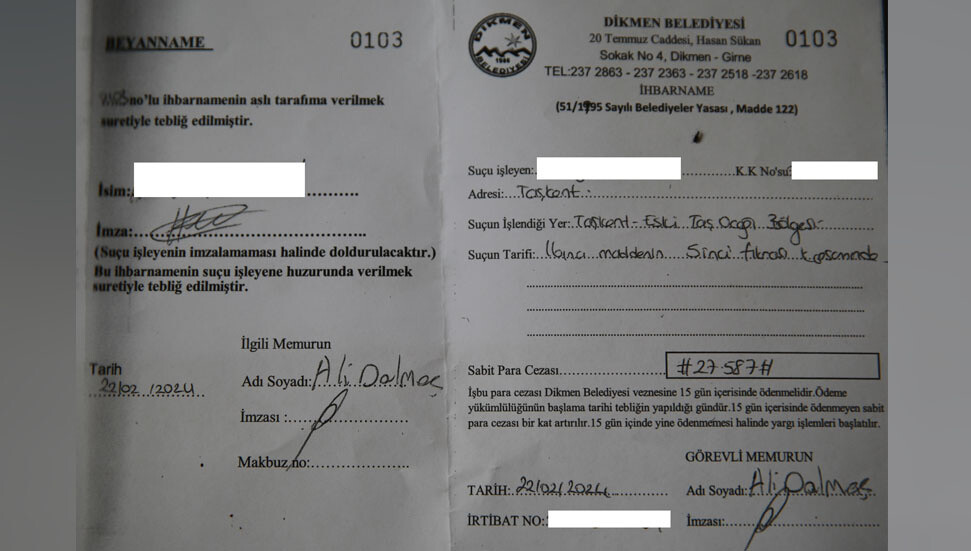Dikmen’de çevre kirliliğine 27 bin 587 TL para cezası